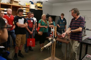 University of Utah Mechanical Engineering associate professor Sanford Meek shows off a mechanical prosthetic arm during 2014's Engineering Day on the U campus. During the annual Engineering Day, high school students — mostly from Utah — will be able to tour engineering labs on campus and talk with professors about their current research. The day was created to introduce students to various fields of engineering and to encourage them to pursue their education at the U. This year's event will be held Saturday, Nov. 14, beginning at 9 a.m.