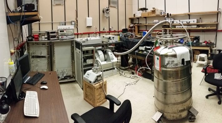 A view of the University of Utah physics laboratory where researchers showed that a phenomenon named the inverse spin Hall effect works in several organic semiconductors when pulsed microwaves are applied to the materials. The effect converts so-called spin current to electric current and may find use in future generations of batteries, solar cells and electronic devices.