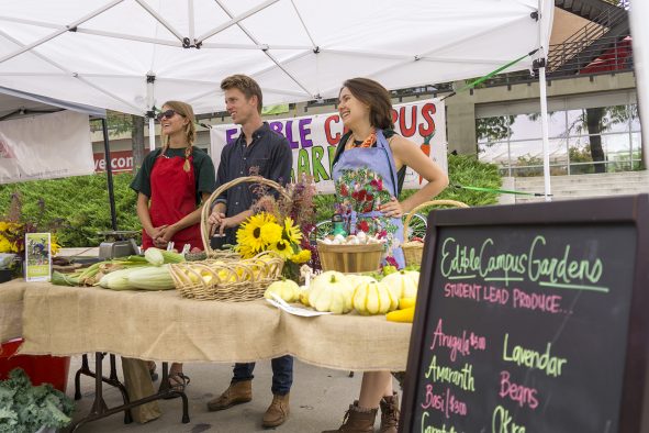 The University of Utah farmers market sells produce grown on campus at the Edible Campus Gardens.