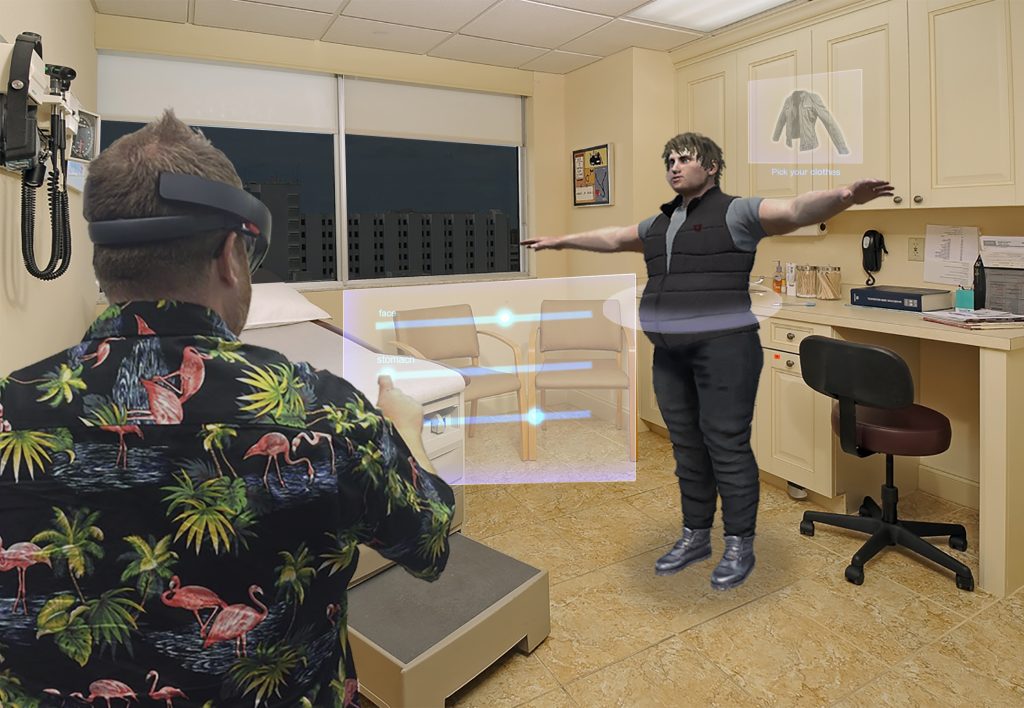 Augmented Reality Body Image is an app developed by the University of Utah's GApp Lab (a part of the Entertainment Arts & Engineering video game design program) to help diagnose those who suffer from body-image disorder. The app uses the Microsoft HoloLens augmented reality helmet to help users describe the size and shape of their body and can help raise awareness of their true body shape.